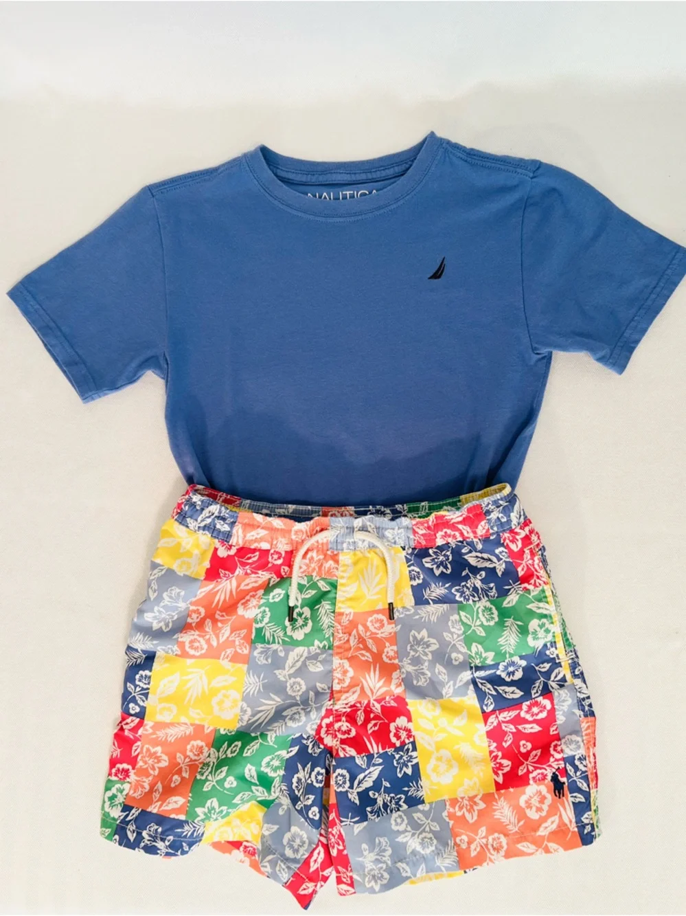 Polo Ralph Lauren Boys Traveler Patchwork Bandana Swim Trunks & Free Nautica Tee